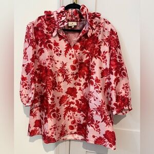 Tuckernuck Pink Blouse with Red Floral Pattern